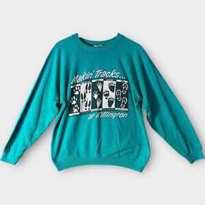 Vintage Makin’ Tracks Killington Sweatshirt XL Hanes Teal Ski Graphic USA Made